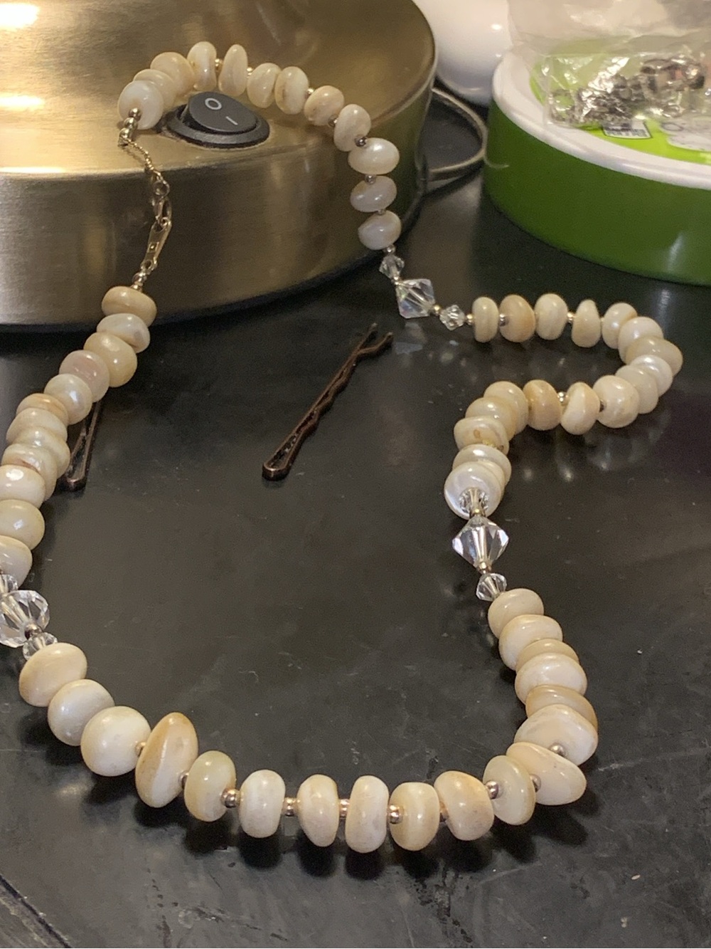 Elegant Cream  natural  Beaded Necklace with Crystal Accents
